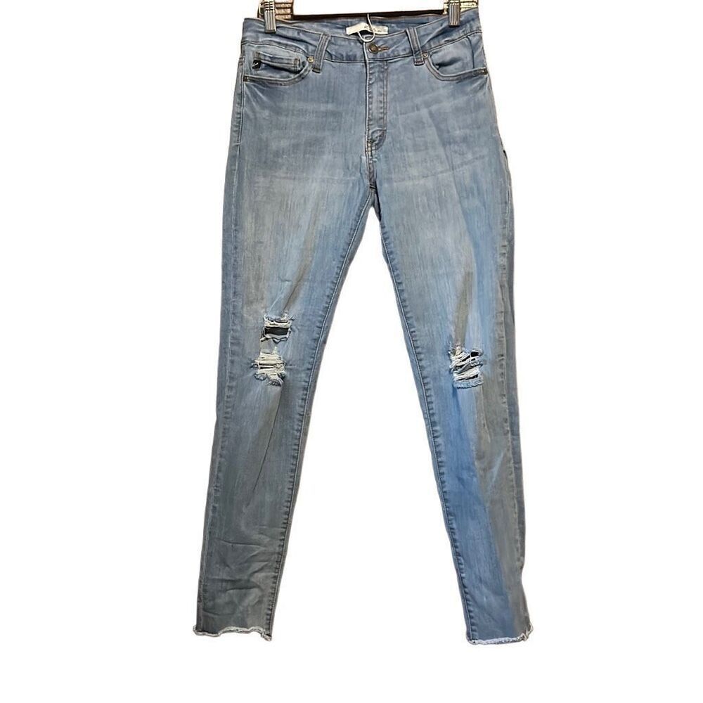 Kancan Women's Jeans Size 28 Light‎ Wash Distressed Raw Hem Skinny Denim